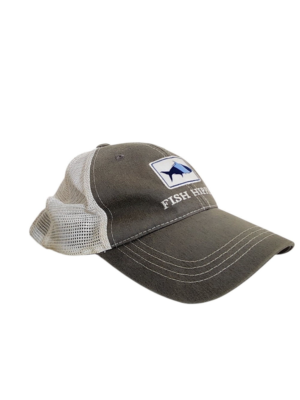Fish Hippie Gray and White Trucker Baseball Hat Adjustable